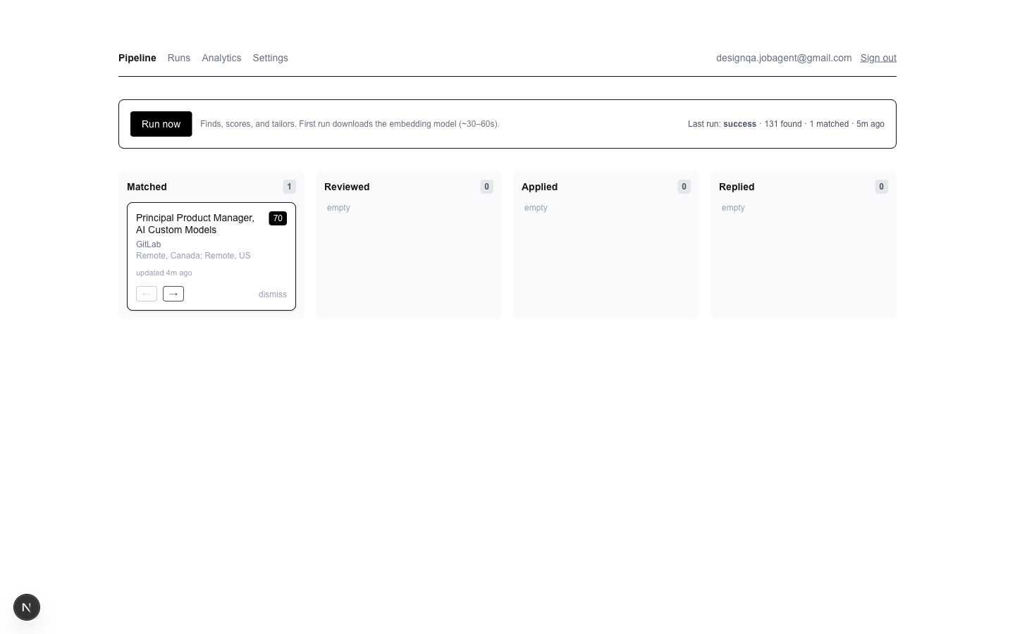 The first version of the dashboard: a correct but unstyled raw scaffold, default font, black on white