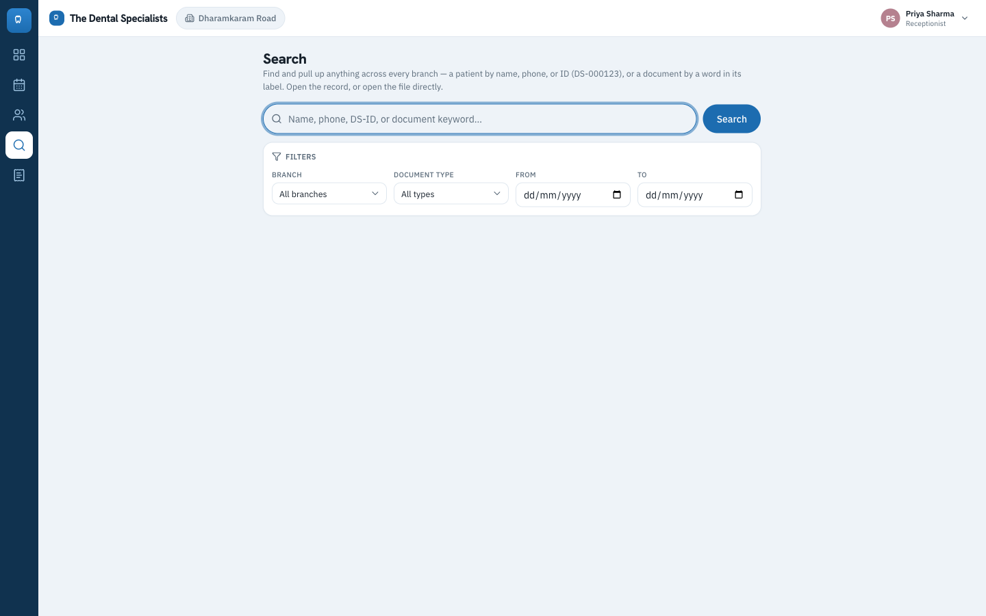 Cross-branch search with branch, document-type and date filters